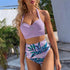 High Waist Bikini Leaf Print Swimsuit Women Push Up Swimwear Female Halter Bathing Suit Vintage Swimming Suit Women Vintage Underwire High Waist Swimsuit Two Pieces Halter Lace Up Adjustable Bikini Top