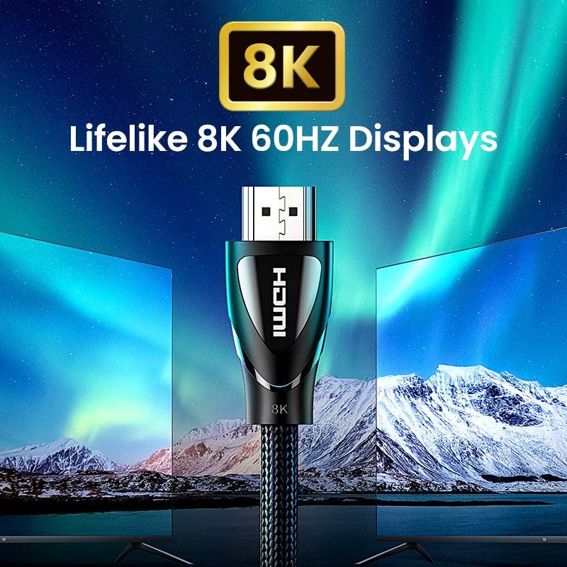 Black HDMI Cable 2.1 8K60Hz 4K120Hz HDMI Splitter HDR10 48Gbps Ultra High Speed 4K 120Hz Braided HDMI Cable Dynamic HDR Vision HDR 10 Compatible With UHD TV Gaming Console