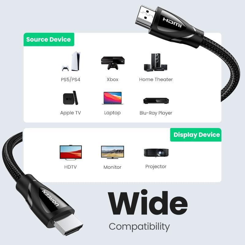 Black HDMI Cable 2.1 8K60Hz 4K120Hz HDMI Splitter HDR10 48Gbps Ultra High Speed 4K 120Hz Braided HDMI Cable Dynamic HDR Vision HDR 10 Compatible With UHD TV Gaming Console