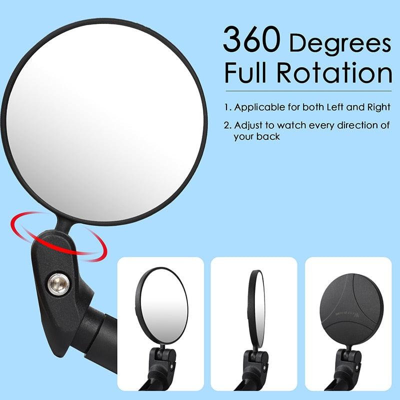 Adjustable Rotation Bike Rearview Mirror Cycling Rear View Road Bicycle Handlebar Mirrors Convex Mirror With 360˚Adjustable Handlebar Installation For Mountain Road Bike Electric Bicycle Accessories