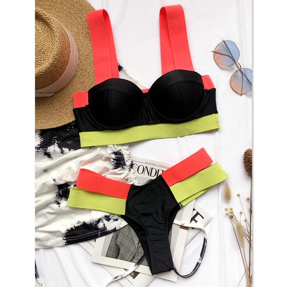 Luxury Women Black Bikini High Waist Swimwear Female 2 Pieces Set Swimsuit Bathing Suit Women Beach Women's High Waisted Bandage Bikini Set Two Piece Push Up Swimsuits