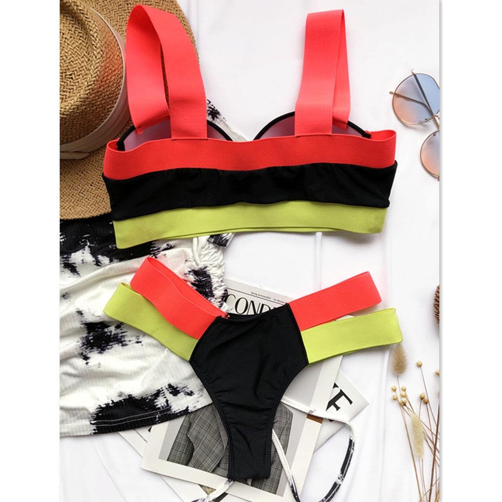 Luxury Women Black Bikini High Waist Swimwear Female 2 Pieces Set Swimsuit Bathing Suit Women Beach Women's High Waisted Bandage Bikini Set Two Piece Push Up Swimsuits