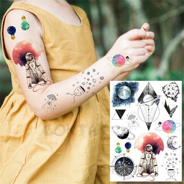 Realistic Black Temporary Small Big Tattoos Space Planets Animals Tatoos Waterproof  Face Hands Tattoos For Girls Mens