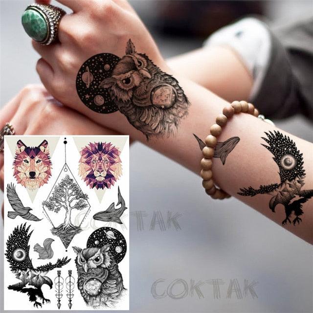 Realistic Black Temporary Small Big Tattoos Space Planets Animals Tatoos Waterproof  Face Hands Tattoos For Girls Mens