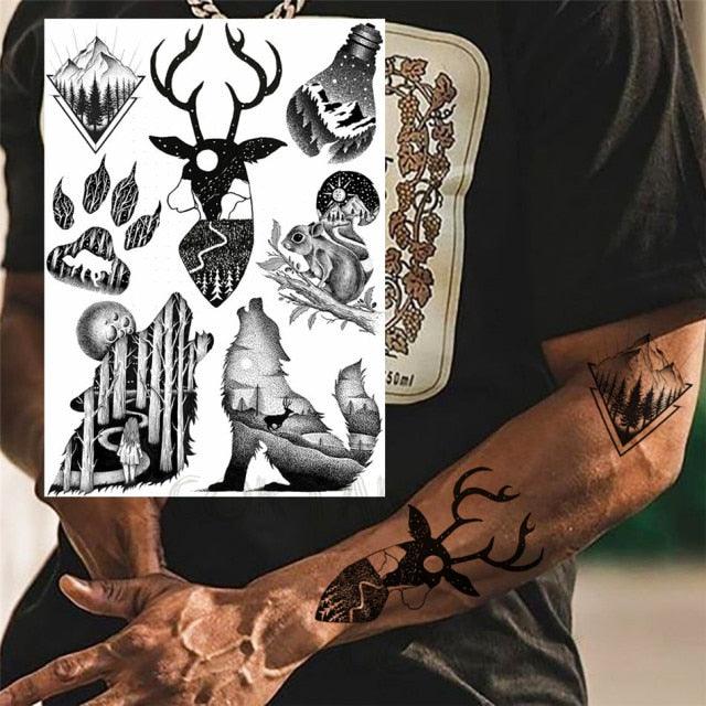 Realistic Black Temporary Small Big Tattoos Space Planets Animals Tatoos Waterproof  Face Hands Tattoos For Girls Mens