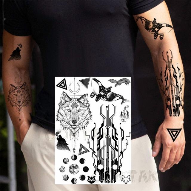 Realistic Black Temporary Small Big Tattoos Space Planets Animals Tatoos Waterproof  Face Hands Tattoos For Girls Mens