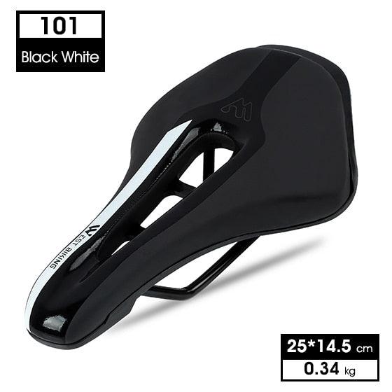 Ultra Light Comfortable Bicycle Saddle Mountain Road Bike Seat Soft Leather Hollow Breathable Cushion Seat Ergonomics Design Breathable Suspension Gel Bike Saddle Cushion For Mountain Bike Road Bike