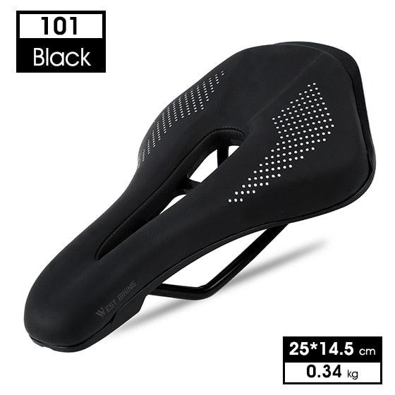 Ultra Light Comfortable Bicycle Saddle Mountain Road Bike Seat Soft Leather Hollow Breathable Cushion Seat Ergonomics Design Breathable Suspension Gel Bike Saddle Cushion For Mountain Bike Road Bike