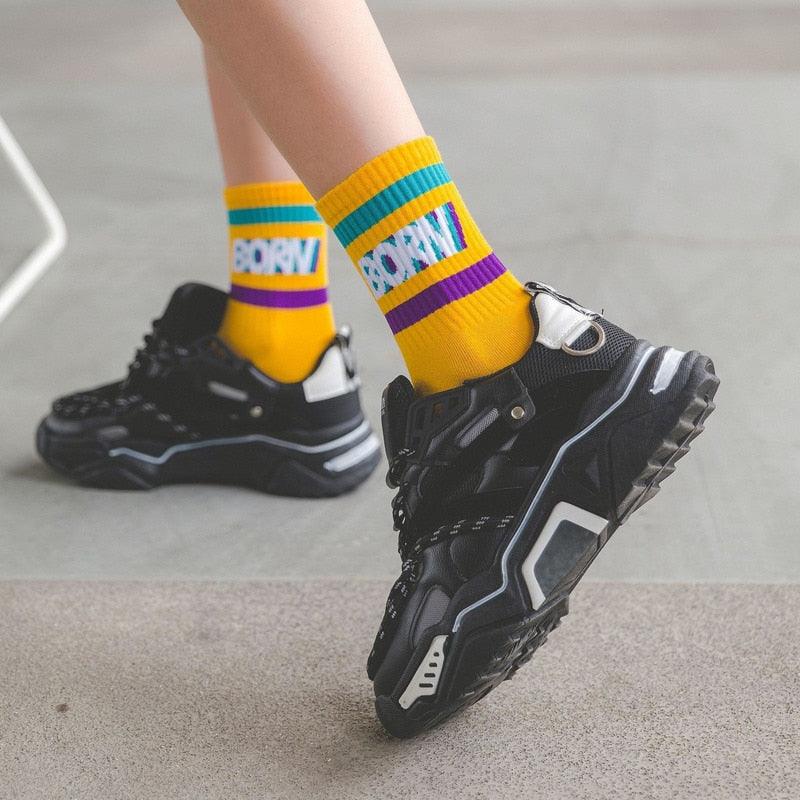 5 Pairs Fashion Unisex Cute Cartoon face Patterned Long Socks Soft Breathable Cotton Material Sport Summer Warm Winter Funny Harajuku Socks For Men And Women