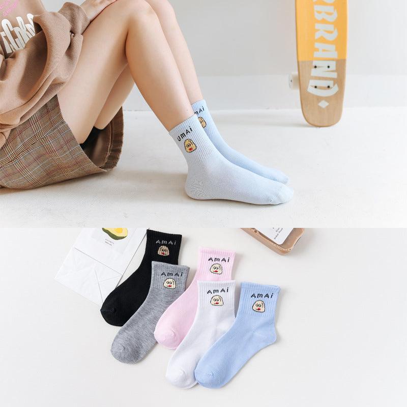 5 Pairs Fashion Unisex Cute Cartoon face Patterned Long Socks Soft Breathable Cotton Material Sport Summer Warm Winter Funny Harajuku Socks For Men And Women