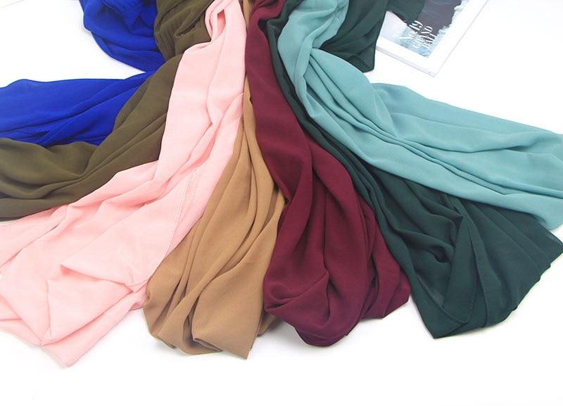 Winter Fashion Long Solid Color Soft Muslim Bubble Chiffon Hijab Scarf Shawls Hijab Elegant Scarf Wrap Lightweight Islamic Head Wear Escharpe Shawls Headband Wraps Lightweight Head Scarves Ladies Hijabs For  Women