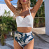 High Waist Bikini Leaf Print Swimsuit Women Push Up Swimwear Female Halter Bathing Suit Vintage Swimming Suit Women Vintage Underwire High Waist Swimsuit Two Pieces Halter Lace Up Adjustable Bikini Top