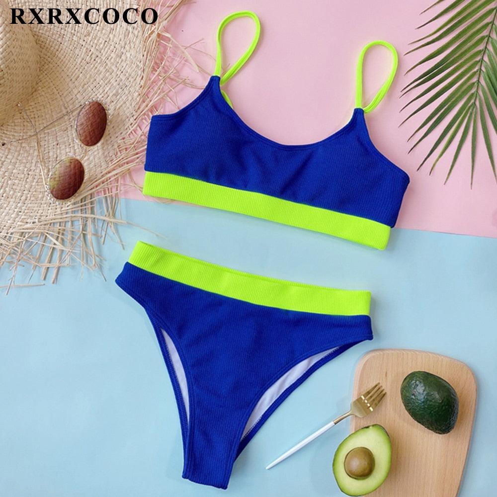 Swimwear Women Ribbed Bathing Suit Female Push Up Bikini Set Women's Bathing Suit Lace up Bikini Ribbed Two Piece Swimsuit Beachwear High Waist Bikini Women's Swimsuit