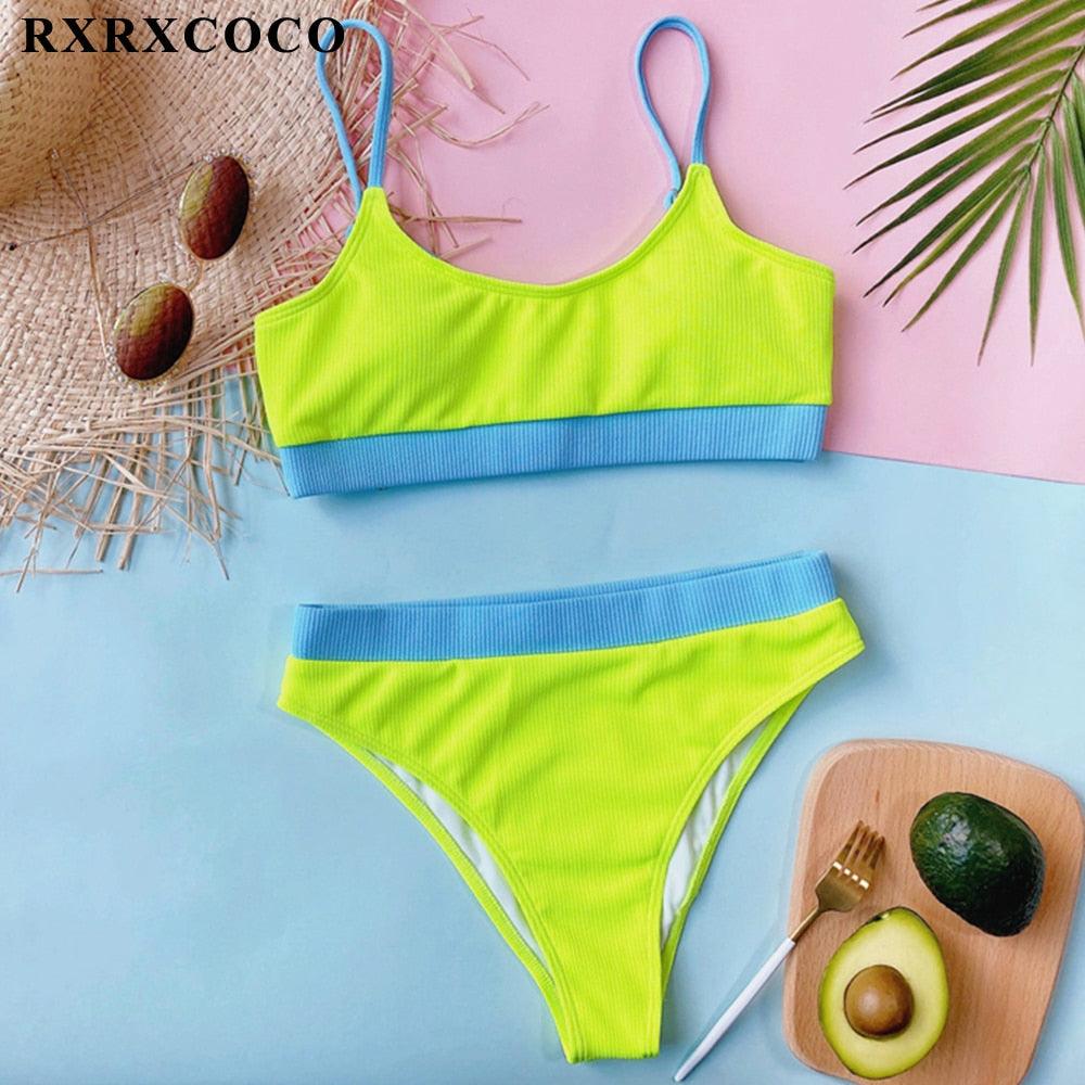 Swimwear Women Ribbed Bathing Suit Female Push Up Bikini Set Women's Bathing Suit Lace up Bikini Ribbed Two Piece Swimsuit Beachwear High Waist Bikini Women's Swimsuit