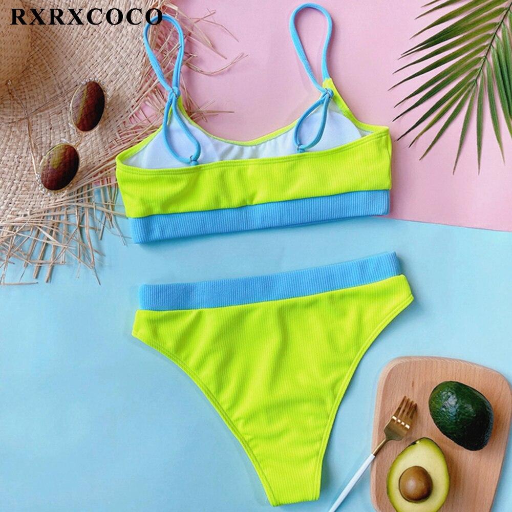 Swimwear Women Ribbed Bathing Suit Female Push Up Bikini Set Women's Bathing Suit Lace up Bikini Ribbed Two Piece Swimsuit Beachwear High Waist Bikini Women's Swimsuit