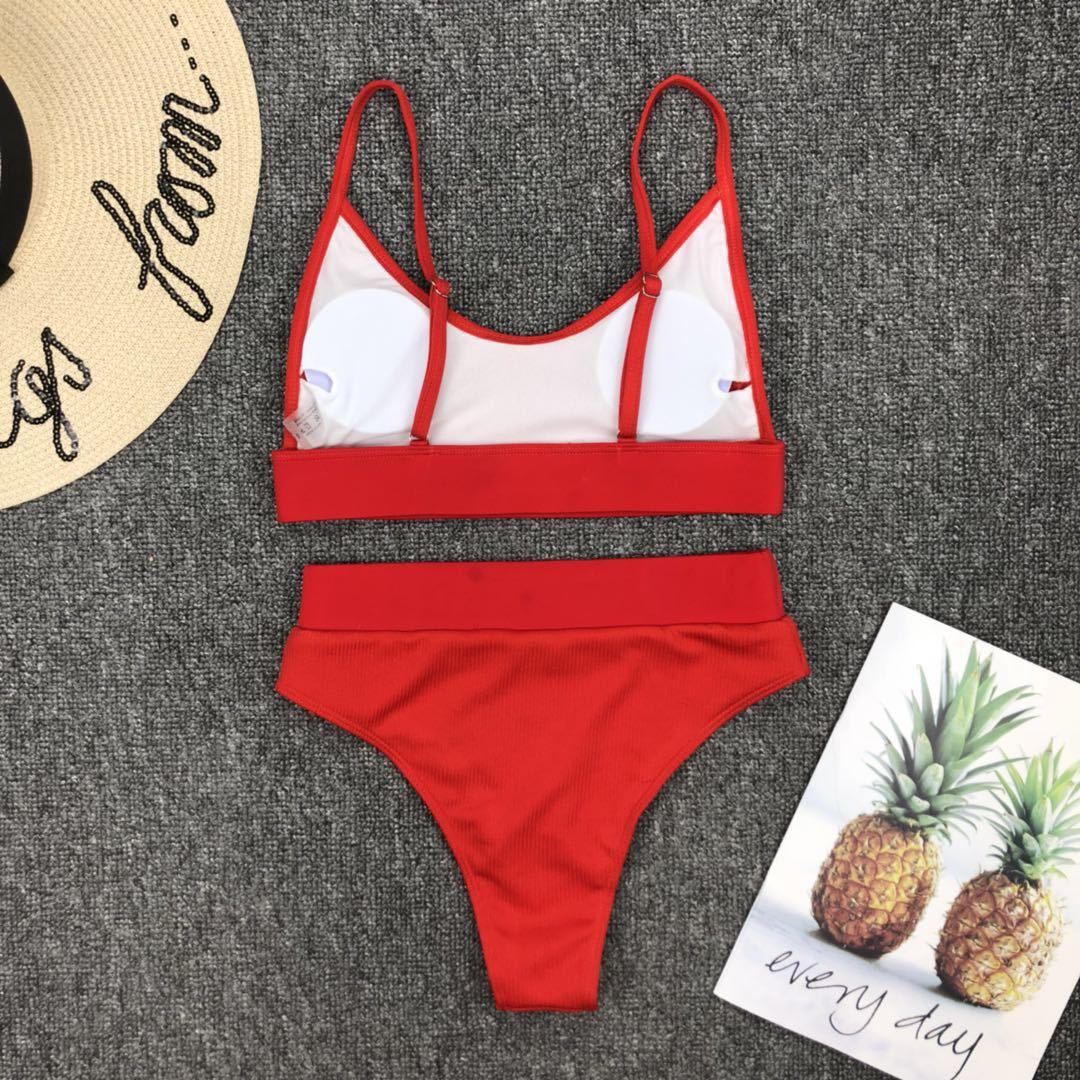 Swimwear Women Ribbed Bathing Suit Female Push Up Bikini Set Women's Bathing Suit Lace up Bikini Ribbed Two Piece Swimsuit Beachwear High Waist Bikini Women's Swimsuit