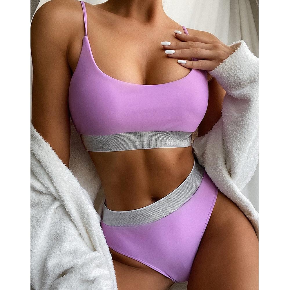 Swimwear Women Ribbed Bathing Suit Female Push Up Bikini Set Women's Bathing Suit Lace up Bikini Ribbed Two Piece Swimsuit Beachwear High Waist Bikini Women's Swimsuit