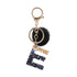 Luxury Black Pompom English Alphabet Letter Keychain Rhinestone Keyring with Artificial Fur Pompom Ball Women Girls Shiny Crystal Key Ring Letter Keyring Glitter Gradient Resin Car Mirror Accessory Women Handbag Charms