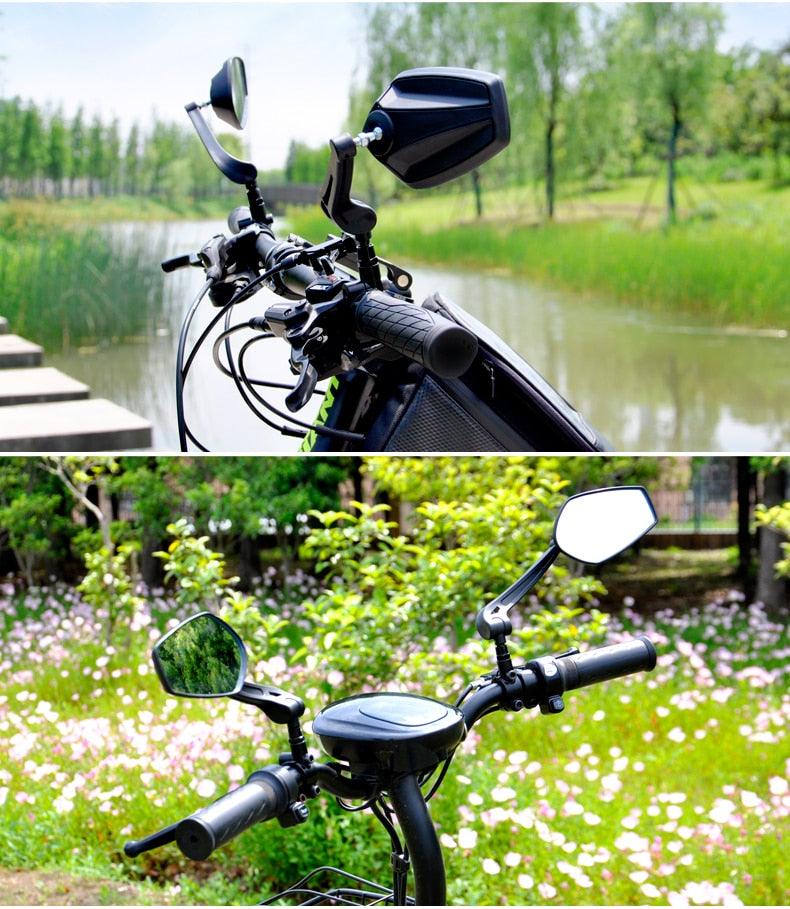 Smart Bicycle Stylish Handlebar Design Reflector Rear View Mirror Mountain Bike Electrical Bike Scooter HD Wide-Range Adjustable Angles Mirror Wide Range Back Reflector Vision Adjustable Left Right Mirrors For Road Electric Bike