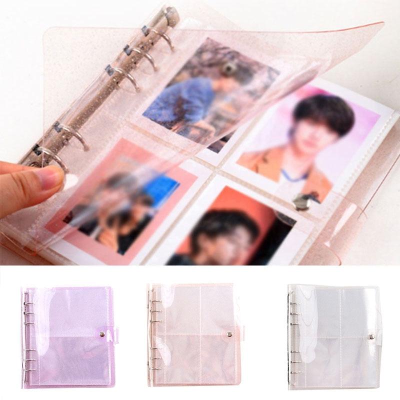 100/200 Pockets Photo Album 3/5 inches Mini Picture Case Name Card Storage Collect Book Photocard Shiny Clear 6-Ring Binder Cover Refillable Notebook Photo Album