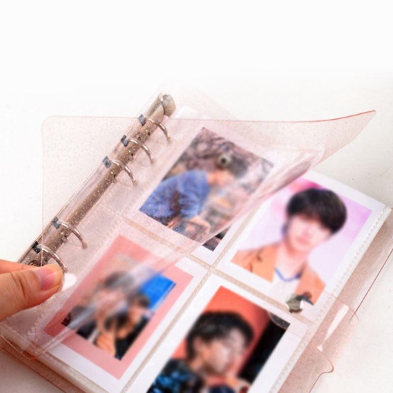 100/200 Pockets Photo Album 3/5 inches Mini Picture Case Name Card Storage Collect Book Photocard Shiny Clear 6-Ring Binder Cover Refillable Notebook Photo Album