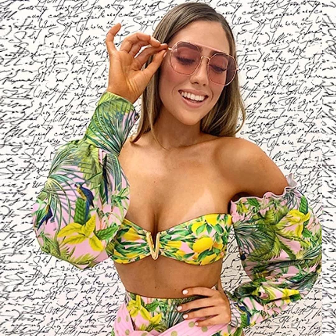 Long Sleeve Bikini Women's Two Piece Swimsuit Bikini  Bathing Suit Print Swimsuit High Waist Swimwear Women Bikinis Mesh Sleeves Swim Suit Plus Size Bathing Suit Sun Protection Bathing Suit