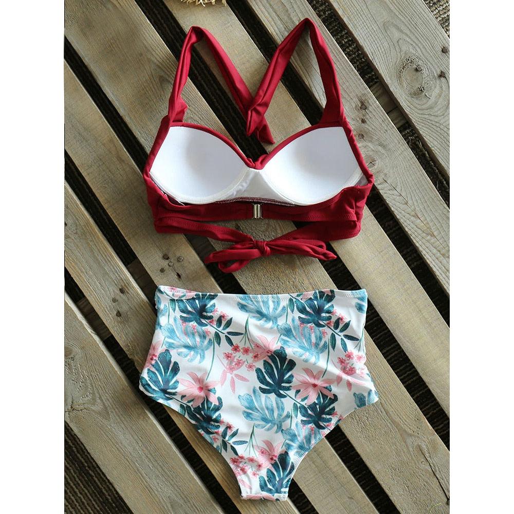 High Waist Bikinis New Halter Swimwear Women Swimsuit Female Bikini Set Print Bathing Suit Summer Two Piece Bikini Swimsuit for Women High Waist Halter Wrap Bathing Suits with Bikini Bottom