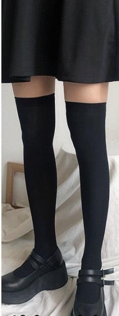 Cute Black White Velvet Warm Long Socks Solid Color Knee High Female Socks Fashion Nylon Stockings For Women