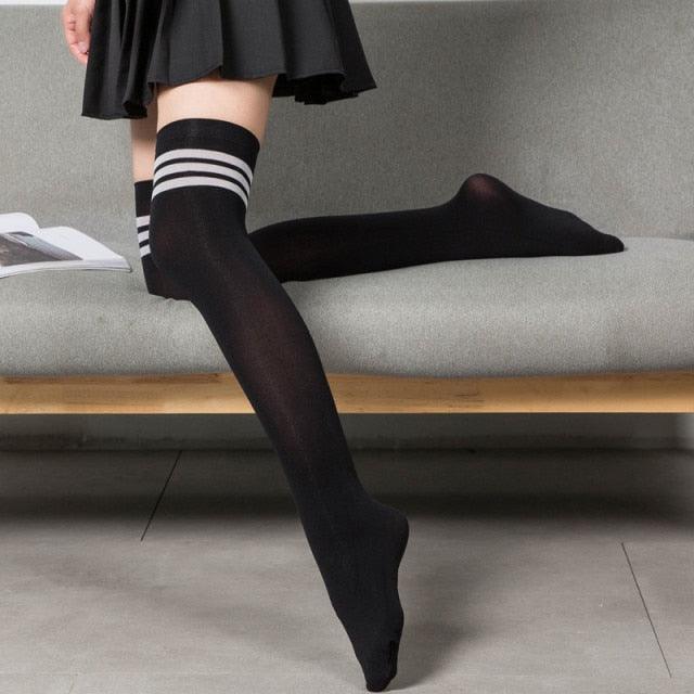 Cute Black White Velvet Warm Long Socks Solid Color Knee High Female Socks Fashion Nylon Stockings For Women