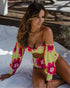 Trendy High Waist Bikini New Long Sleeve Swimsuit  Women's Long Sleeve High Waist Off-Shoulder Swimwear Women Bubble Sleeve Bikinis Mesh Charming Beach Wear