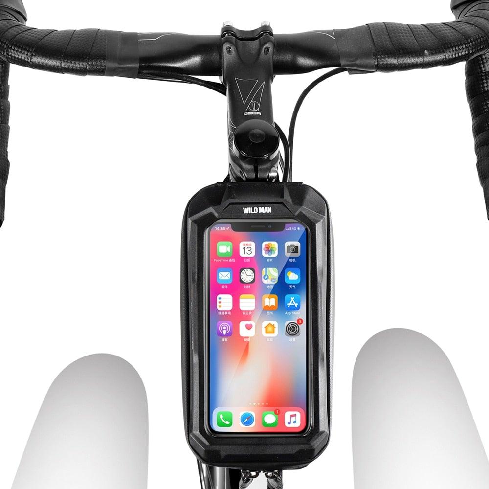 Black Bike Bag Frame Front Top Tube Cycling Bag Waterproof Phone Case Touchscreen Bag  Pack Bicycle Accessories Bike Bicycle Bag Waterproof Bike Phone Mount Bag Front Frame Top Tube Handlebar Bag Touch Screen Holder Case For Cell Phones 6.6in