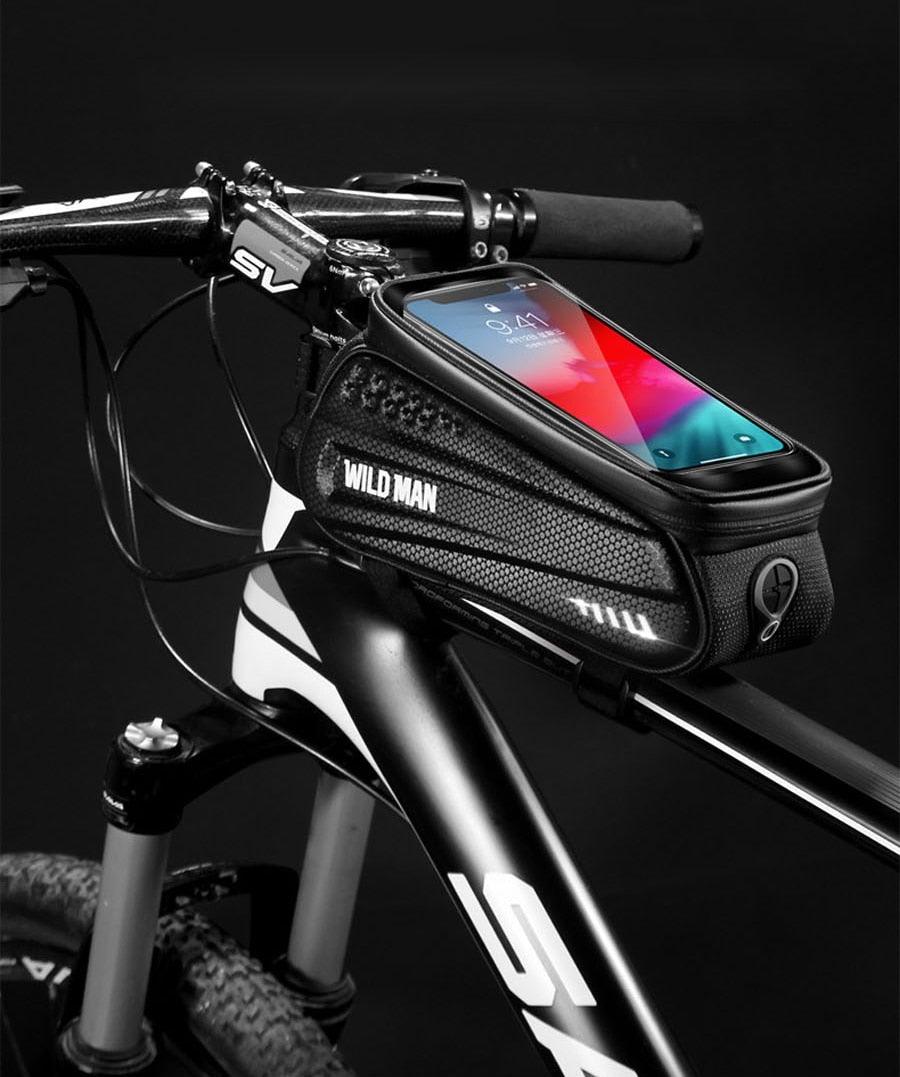 Black Bike Bag Frame Front Top Tube Cycling Bag Waterproof Phone Case Touchscreen Bag  Pack Bicycle Accessories Bike Bicycle Bag Waterproof Bike Phone Mount Bag Front Frame Top Tube Handlebar Bag Touch Screen Holder Case For Cell Phones 6.6in