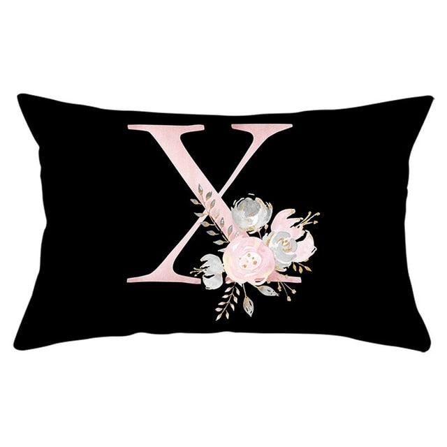 New Light Letter Flower Pillow Covers Alphabet Decorative Pillow Cases ABC Letter Flowers Cushion Covers Black Plush Pillow Case Super Soft Living Room Decorative Cushion Cover Elegant Soft Design 30x50cm