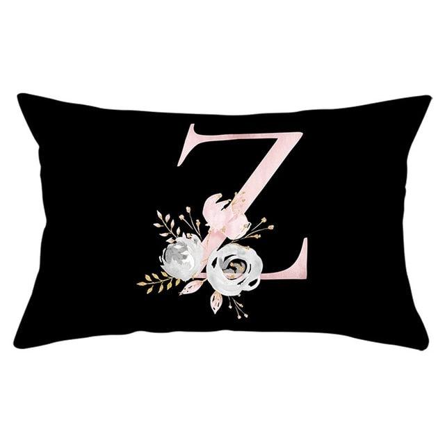 New Light Letter Flower Pillow Covers Alphabet Decorative Pillow Cases ABC Letter Flowers Cushion Covers Black Plush Pillow Case Super Soft Living Room Decorative Cushion Cover Elegant Soft Design 30x50cm