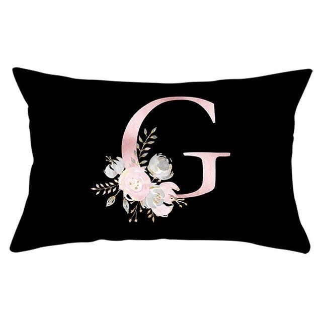 New Light Letter Flower Pillow Covers Alphabet Decorative Pillow Cases ABC Letter Flowers Cushion Covers Black Plush Pillow Case Super Soft Living Room Decorative Cushion Cover Elegant Soft Design 30x50cm