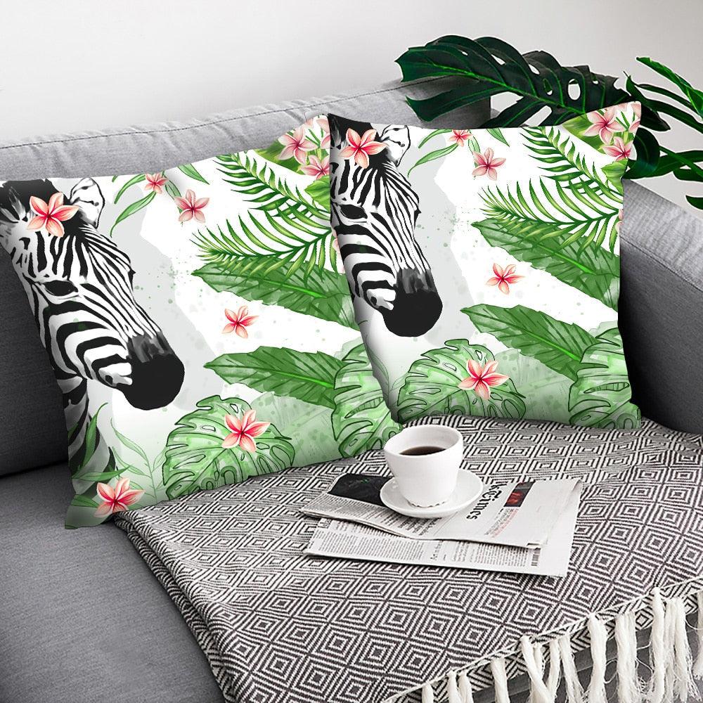 Tropical Plants Palm Leaf Pillow Cover Green Leaves Cushion Covers Flower Decorative Pillow Sofa Decorative Throw Pillow Covers Tropical Green Leaves Floor Pillow Cover for Couch Cushion Cover Plant Monstera Leaf 45x45cm