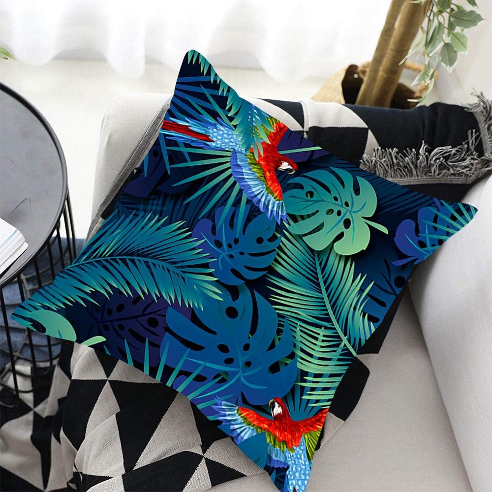 Tropical Plants Palm Leaf Pillow Cover Green Leaves Cushion Covers Flower Decorative Pillow Sofa Decorative Throw Pillow Covers Tropical Green Leaves Floor Pillow Cover for Couch Cushion Cover Plant Monstera Leaf 45x45cm