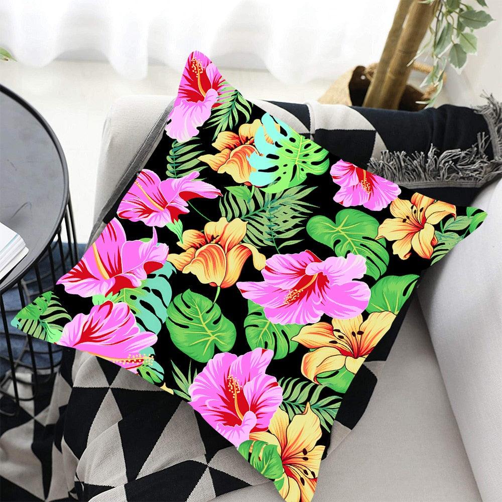 Tropical Plants Palm Leaf Pillow Cover Green Leaves Cushion Covers Flower Decorative Pillow Sofa Decorative Throw Pillow Covers Tropical Green Leaves Floor Pillow Cover for Couch Cushion Cover Plant Monstera Leaf 45x45cm