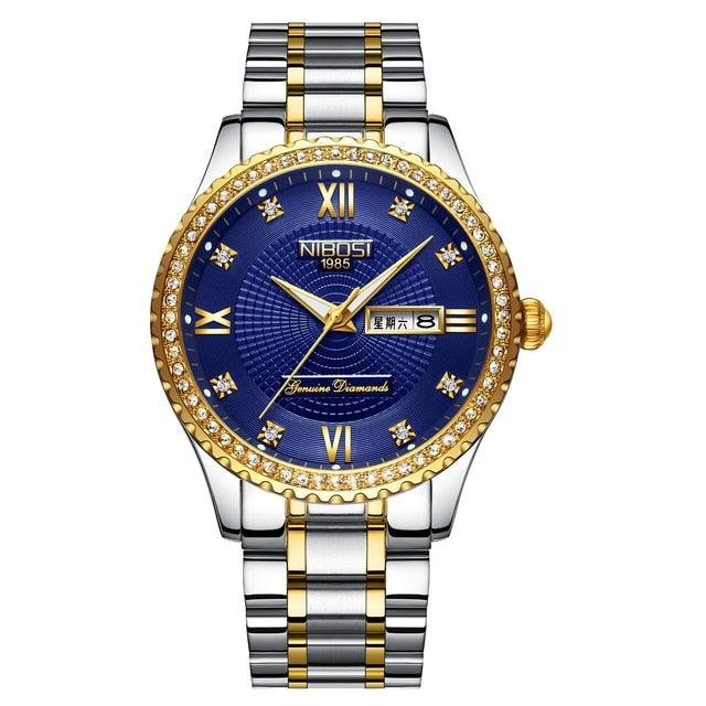 Business Black Couple Watches Top Luxury Mens Watches Auto Date Quartz Wristwatch Gold Watch Men Diamond Stainless Steel Waterproof Luminous Business Casual Luxury Watch For Men