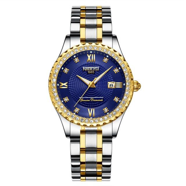 Business Black Couple Watches Top Luxury Mens Watches Auto Date Quartz Wristwatch Gold Watch Men Diamond Stainless Steel Waterproof Luminous Business Casual Luxury Watch For Men