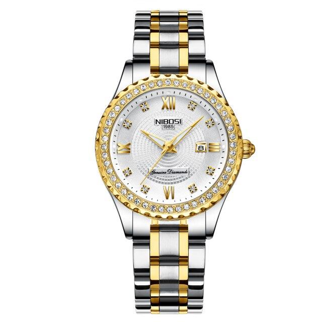 Business Black Couple Watches Top Luxury Mens Watches Auto Date Quartz Wristwatch Gold Watch Men Diamond Stainless Steel Waterproof Luminous Business Casual Luxury Watch For Men