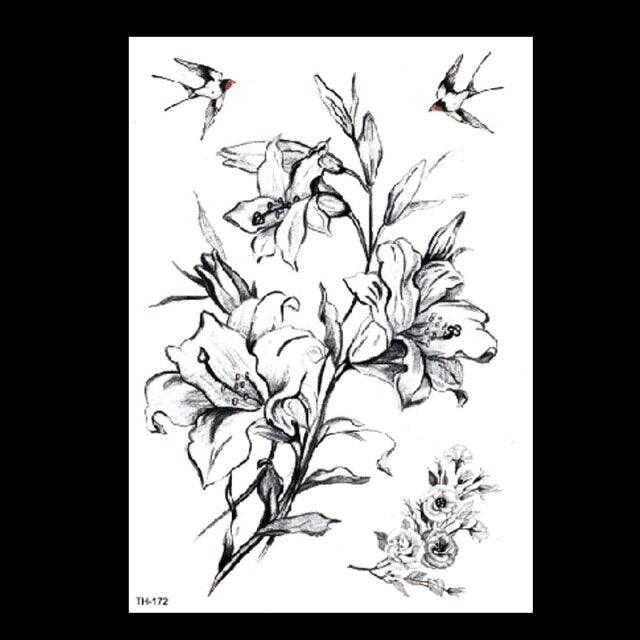 49 Sheets Waterproof Temporary Black Sketches Flowers Tattoo Stickers Flower Rose Tattoos For Women Adults - STEVVEX Beauty - 103, Arm Tattoo, Back Tattoo, Beauty, Big Flowers Tattoo, Big Tattoo, Black Tattoos, Body Tattoo, Fashion Tattoo, Flower Tattoo, Large Tattoo, Leg Tattoo, Lotus Tattoo, Luxury Tattoo, Men Tattoo, Modern Tattoo, Sketch Tattoo, Stylish Tattoo, Tattoo - Stevvex.com