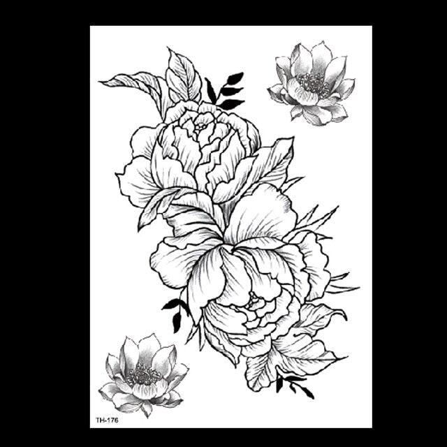 49 Sheets Waterproof Temporary Black Sketches Flowers Tattoo Stickers Flower Rose Tattoos For Women Adults - STEVVEX Beauty - 103, Arm Tattoo, Back Tattoo, Beauty, Big Flowers Tattoo, Big Tattoo, Black Tattoos, Body Tattoo, Fashion Tattoo, Flower Tattoo, Large Tattoo, Leg Tattoo, Lotus Tattoo, Luxury Tattoo, Men Tattoo, Modern Tattoo, Sketch Tattoo, Stylish Tattoo, Tattoo - Stevvex.com