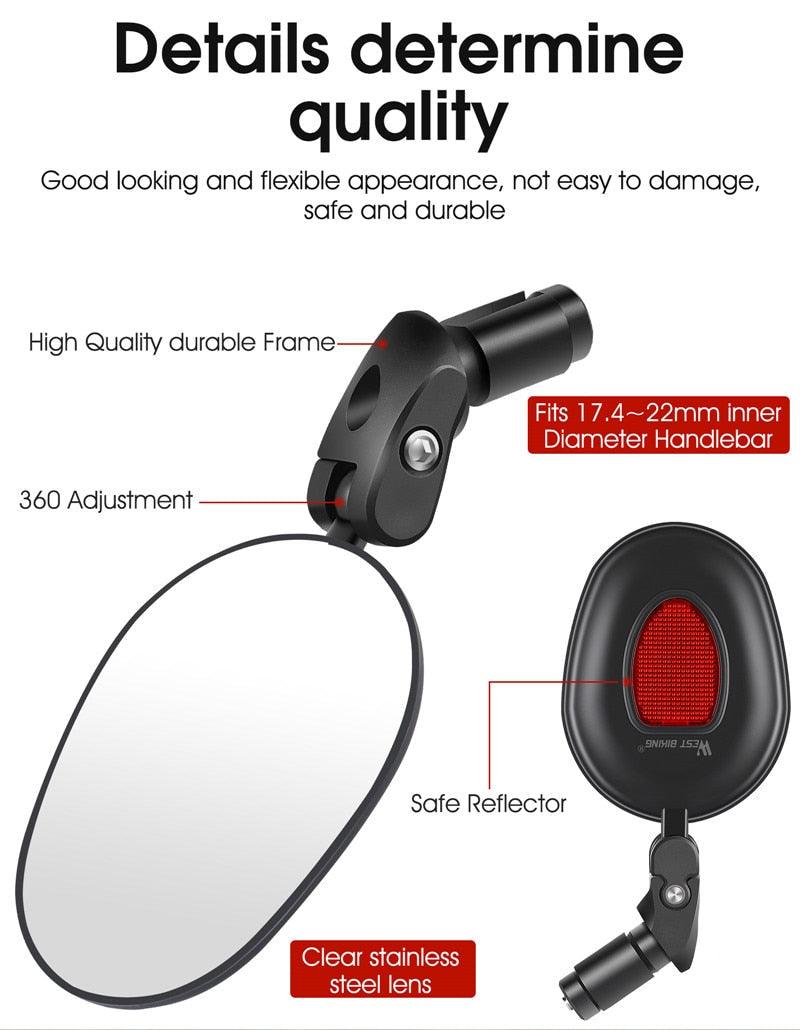 Adjustable Rotation Bike Rearview Mirror Cycling Rear View Road Bicycle Handlebar Mirrors Convex Mirror With 360˚Adjustable Handlebar Installation For Mountain Road Bike Electric Bicycle Accessories