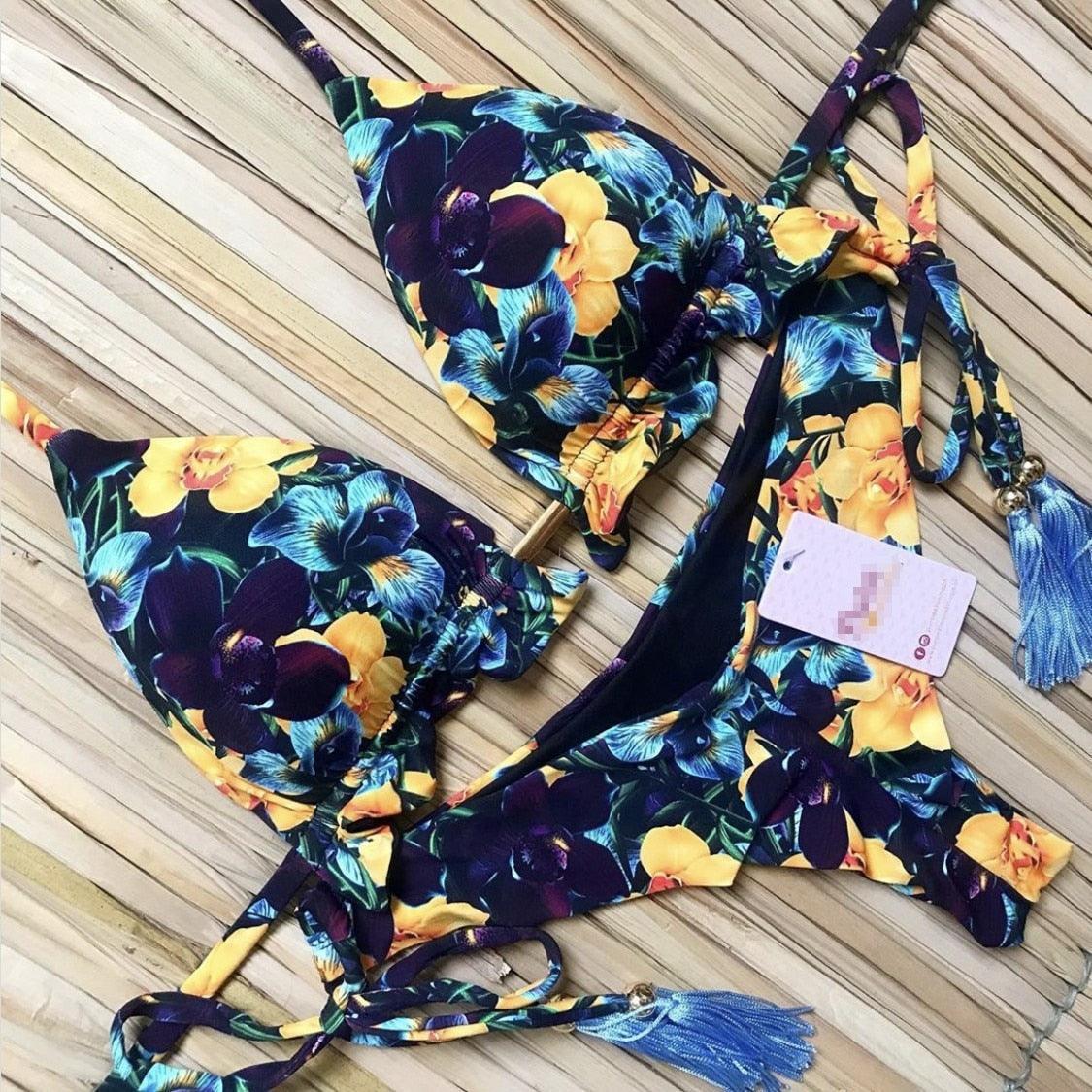 Women Push-up Bikini Swimwear Adjustable Swimsuit Bathing Suit Beachwear Women's Tie Bikini Lace Up Bottom String Swimsuit Bandage Swim Beach Wear Summer Comfortable Bikini Set