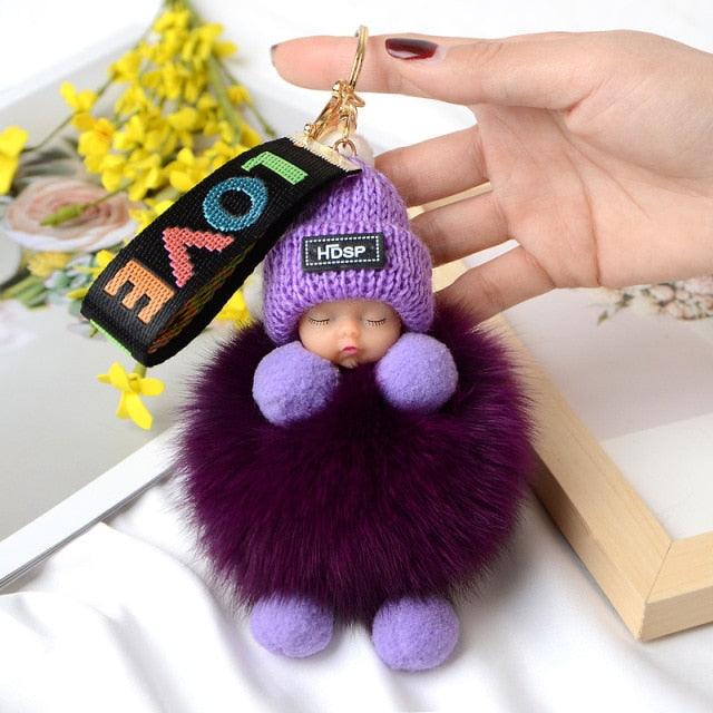 Cute Fluffy Plush Pompom Sleeping Baby Doll Keychain Fluffy Ball Key Chain for Women Bag Keychains Bags Keyrings Cars Key Ring Gift Charming Decoration For Girl - ALLURELATION - 551, accessories, Baby Doll Keychain, bagcharm, Charms, crochet, Fluffy Ball Key Chain, Fluffy key Chain, jewelry, Key chains, keychain, keychains, keyrings, pendents, Pompom Baby Doll Keychain, Pompom Keychain, Pompom Sleeping Baby Doll Keychain - Stevvex.com