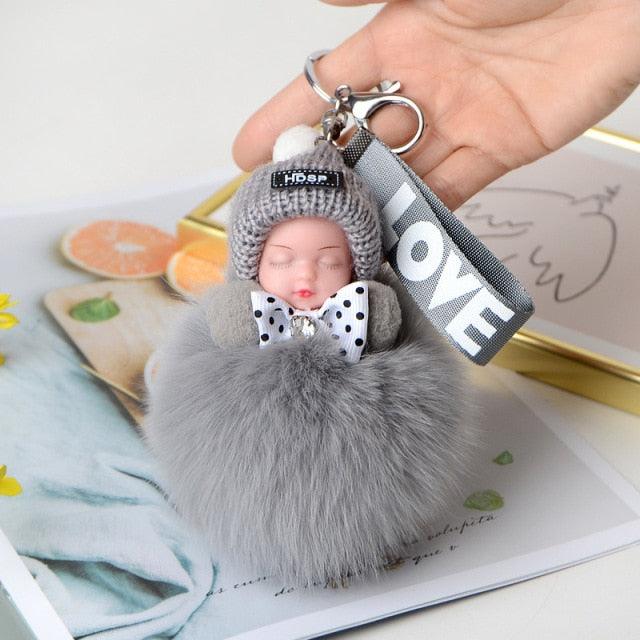 Cute Fluffy Plush Pompom Sleeping Baby Doll Keychain Fluffy Ball Key Chain for Women Bag Keychains Bags Keyrings Cars Key Ring Gift Charming Decoration For Girl - ALLURELATION - 551, accessories, Baby Doll Keychain, bagcharm, Charms, crochet, Fluffy Ball Key Chain, Fluffy key Chain, jewelry, Key chains, keychain, keychains, keyrings, pendents, Pompom Baby Doll Keychain, Pompom Keychain, Pompom Sleeping Baby Doll Keychain - Stevvex.com