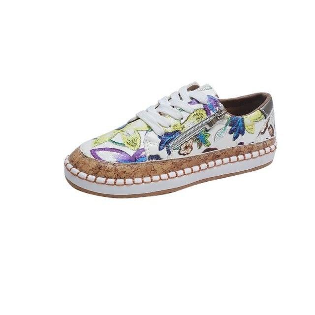 New Popular Womens Shoes Colorful Beautiful Flower Printing Shoes Lace-up Flat Women's Casual Womens Sneakers High-Quality Women's White Sports Casual Couple Shoes Summer Trainers Walking Sneakers