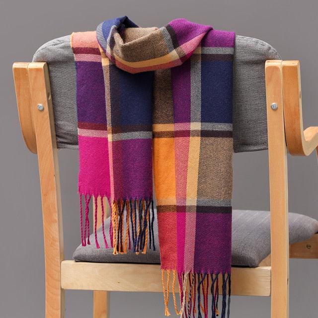 Fashion Winter Casual Classic Soft Plaid Popular Couple Lightweight Tartan Muffler Warm Scarf Cashmere Scarves Shawls Wraps Lightweight Women Warm Lattice Scarves Cashmere Hijab For Women