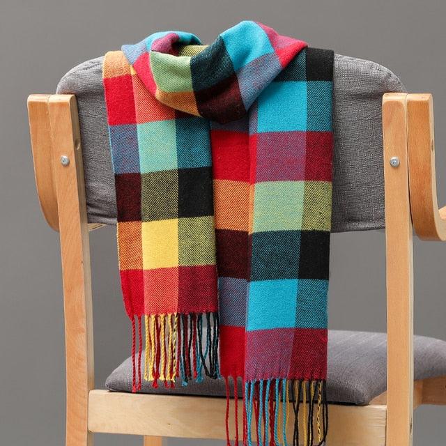 Fashion Winter Casual Classic Soft Plaid Popular Couple Lightweight Tartan Muffler Warm Scarf Cashmere Scarves Shawls Wraps Lightweight Women Warm Lattice Scarves Cashmere Hijab For Women